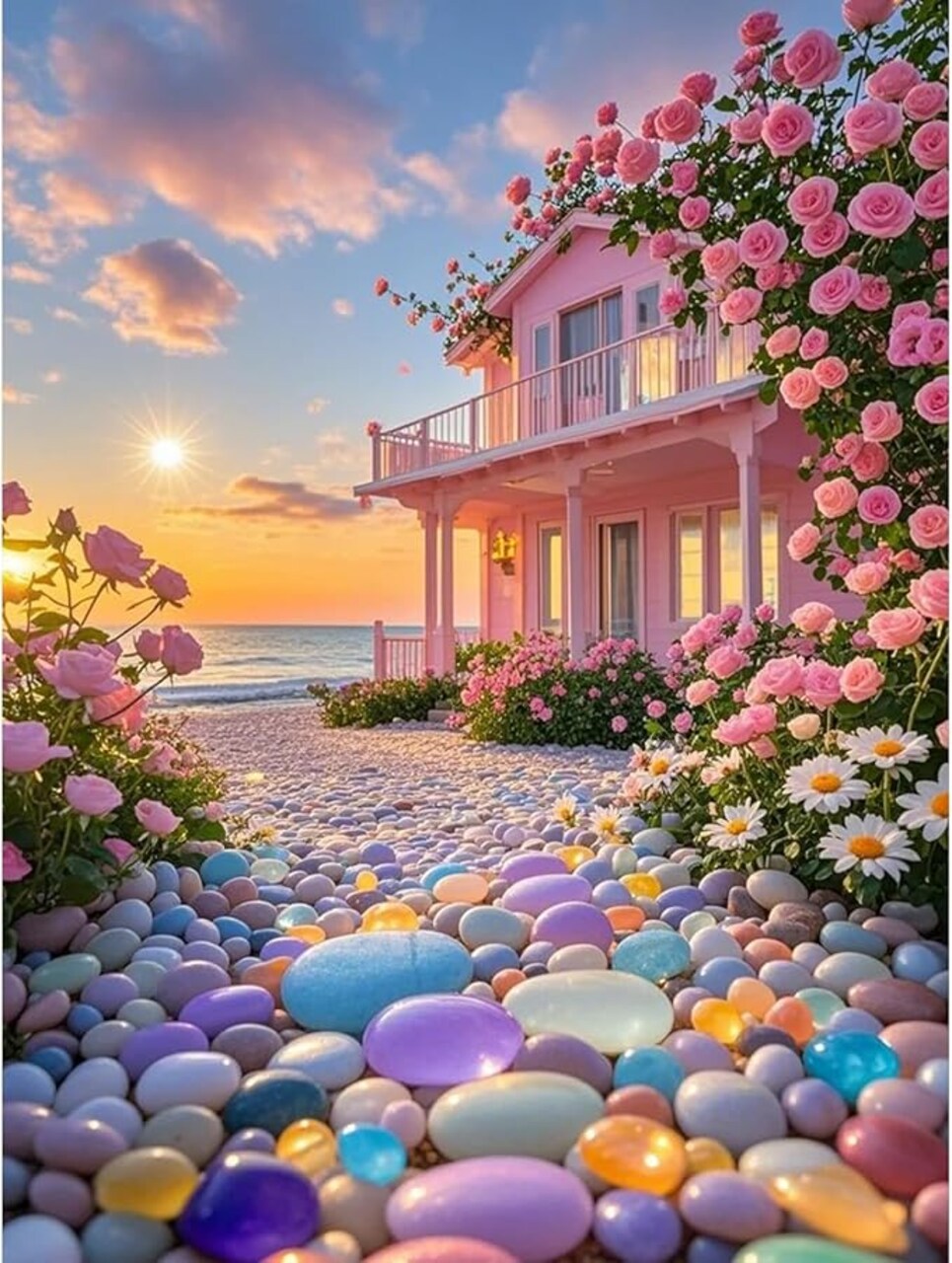 5D Landscape Diamond Art Kit for Adults & Beginners – Flower Street Scenery Full Drill Round Diamond Painting Set 12x16 Inch – DIY Gem Craft Home Wall Decor